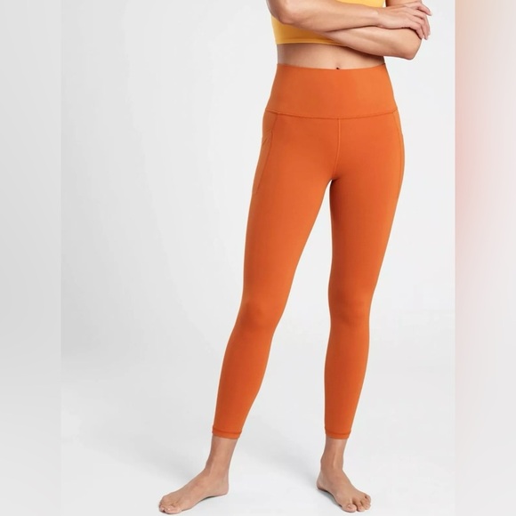 Athleta Salutation Stash Pocket || 7/8 Active Leggings SIZE XL Vibrant Orange - Picture 1 of 9